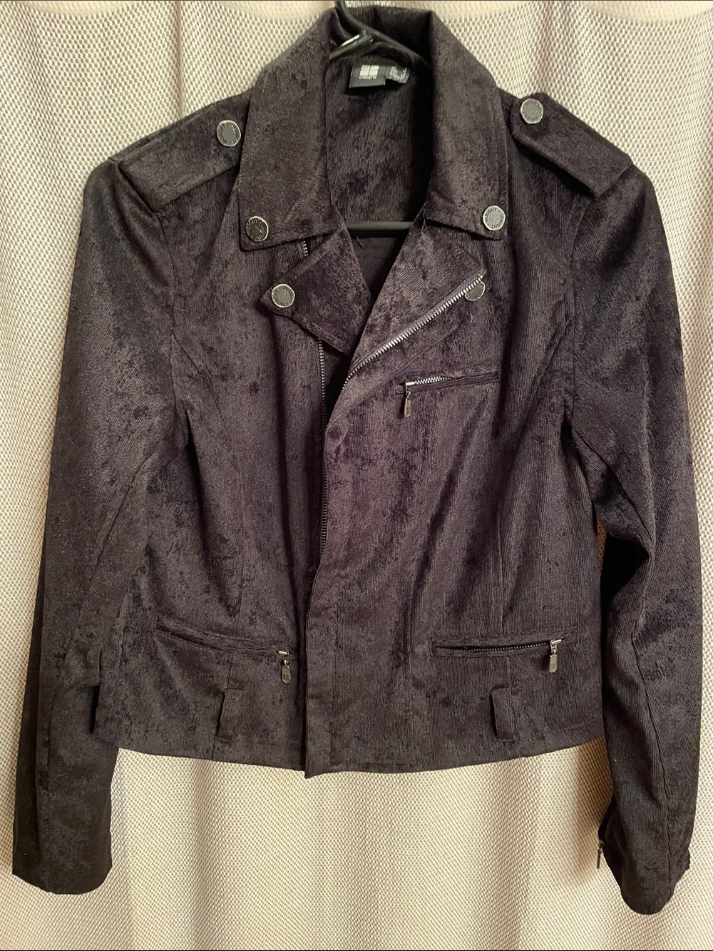 Insight Black Faux-Suede Moto Jacket with Epaulets